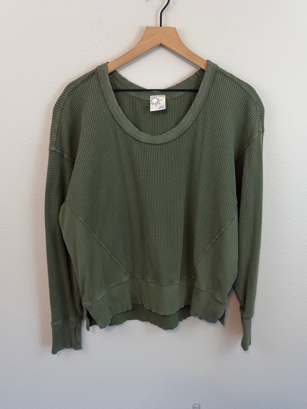 aerie Olive Green Waffle Knit Scoop Neck Sweater